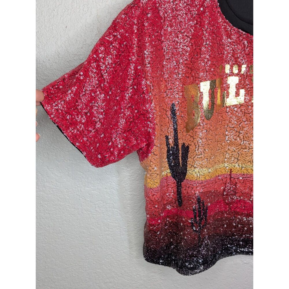 NWT PBR Ladies Sequin Desert Scene Crop Top Shirt Sz M Western Dressy Bull - Picture 4 of 10